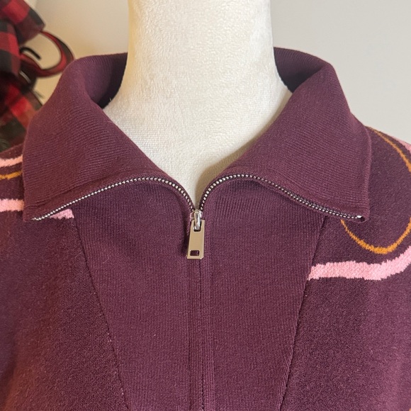 Nine West Maroon Sweater with Pink and Gold Swirls - Picture 3 of 8